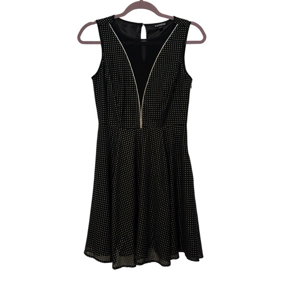 Express Dresses & Skirts - Express Gold Studded Mesh Front Fit & Flare Mini Dress Black Gold Size‎ 2